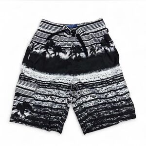 NBN Gear Boys Black & White Geometric Swim Trunks Large 14/16